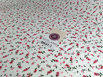 Small Floral Print on white soft polycotton dress Fabric 45' Wide M541 Mtex - Midland Textiles & Fabric