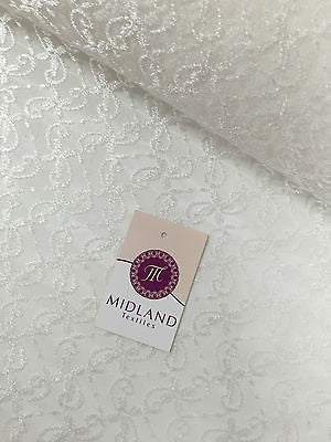 White Dress net with intricate thread work Semi transparent 45' Wide M186-12 - Midland Textiles & Fabric