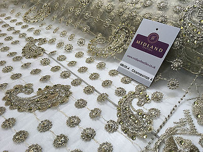 Metallic Embroided and Stone work lace mesh Dress Net Fabric 46' Wide M625 - Midland Textiles & Fabric