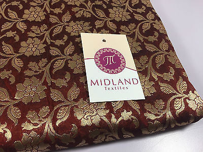 Pure Silk Indian Banarsi Floral Woven Golden Metallic Brocade 45' M260 Mtex - Midland Textiles & Fabric
