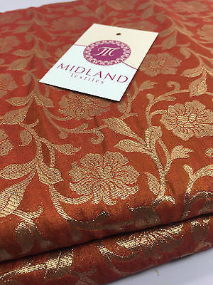 Pure Silk Indian Banarsi Floral Woven Golden Metallic Brocade 45' M260 Mtex - Midland Textiles & Fabric