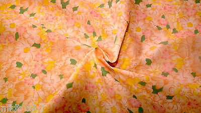 FLORAL POLYCOTTON PRINT FABRIC SMALL FLOWERS GREEN PINK BABY PINK PEACH M33 Mtex - Midland Textiles & Fabric