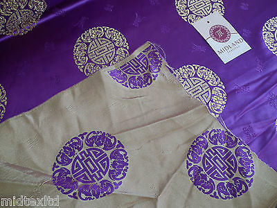 Chinese Fortune Medallion Print Silky Satin Fabric 45