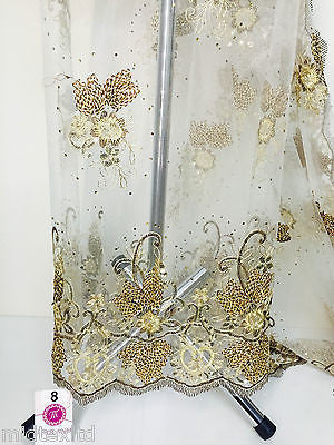 Vintage Floral embellished and stones dress net with scalloped edging M232 Mtex - Midland Textiles & Fabric