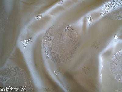 Chinese Fortune Medallion Print Silky Satin Fabric 45