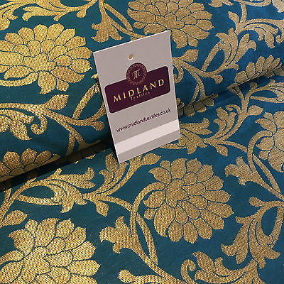 Indian Floral gold metallic banarsi faux silk Brocade fabric 44' M710 Mtex - Midland Textiles & Fabric