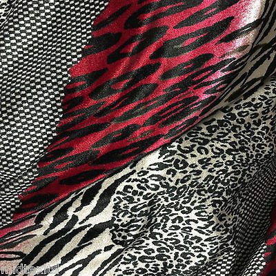 Red Black animal print 58' velvet velor  two way stretch fabric M16-20 Mtex - Midland Textiles & Fabric