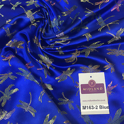 CHINESE ORIENTAL GOLD DRAGONFLY BROCADE SILKY SATIN DRESS FABRIC 44' M163 - Midland Textiles & Fabric
