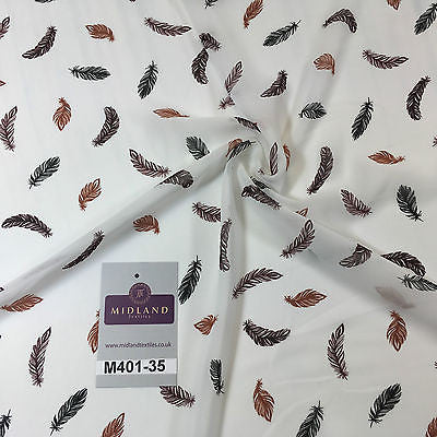 Pearl White feather printed light chiffon goergette Fabric 58' M401-35 Mtex - Midland Textiles & Fabric