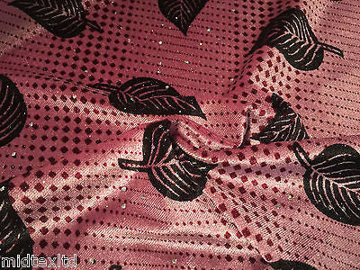 Leaf Print Spandex Velvet Sequinned - 2 way stretch Fabric-58' M16-16 Mtex - Midland Textiles & Fabric