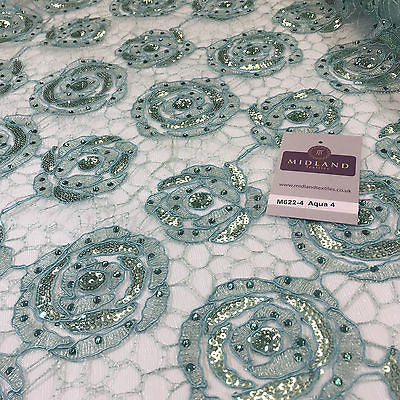 Vintage embellished Mesh net Double scalloped edging Dress Fabric 58' Wide M622 - Midland Textiles & Fabric