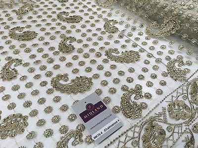 Metallic Embroided and Stone work lace mesh Dress Net Fabric 46' Wide M625 - Midland Textiles & Fabric