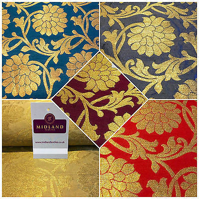 Indian Floral gold metallic banarsi faux silk Brocade fabric 44" M710 Mtex - Midland Textiles & Fabric