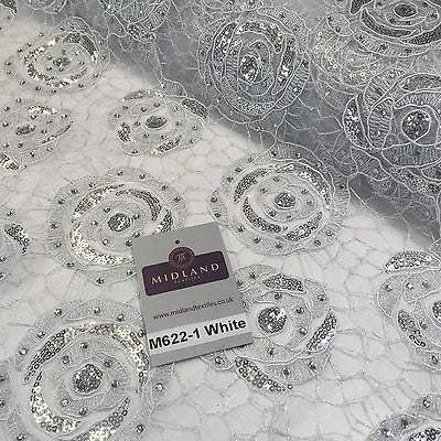 Vintage embellished Mesh net Double scalloped edging Dress Fabric 58' Wide M622 - Midland Textiles & Fabric