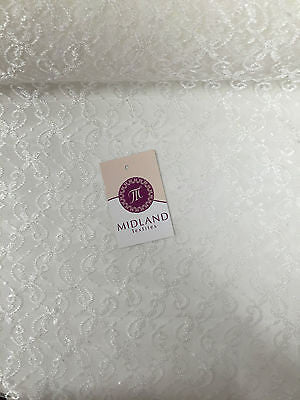 White Dress net with intricate thread work Semi transparent 45" Wide M186-12 - Midland Textiles & Fabric