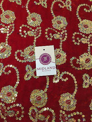 Gold Sequin Embellished Scalloped edge Micro Velvet 40' Wide  M47 Mtex - Midland Textiles & Fabric