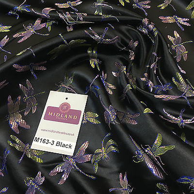 CHINESE ORIENTAL GOLD DRAGONFLY BROCADE SILKY SATIN DRESS FABRIC 44' M163 - Midland Textiles & Fabric