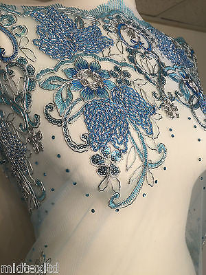 Vintage Floral embellished and stones dress net with scalloped edging M232 Mtex - Midland Textiles & Fabric