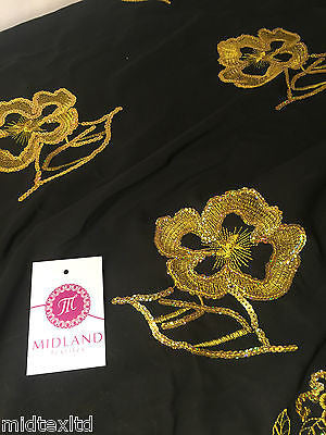 Black Georgette with floral sequins and scalloped edging dress fabric 54' Mtex - Midland Textiles & Fabric
