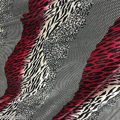 Red Black animal print 58' velvet velor  two way stretch fabric M16-20 Mtex - Midland Textiles & Fabric