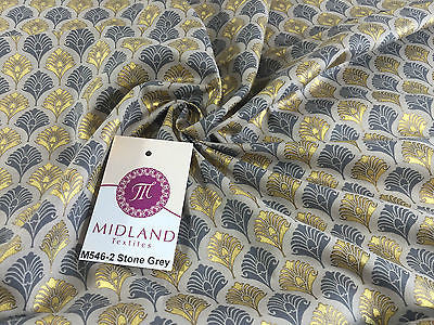 Retro Peacock Bird Feather Flower Fan Gold Lacquered Cotton Lawn Fabric 58' M546 - Midland Textiles & Fabric