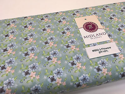 Blue Watercolour Floral 100% Cotton Craft & Patchwork fabric 44' Wide M562 Mtex - Midland Textiles & Fabric