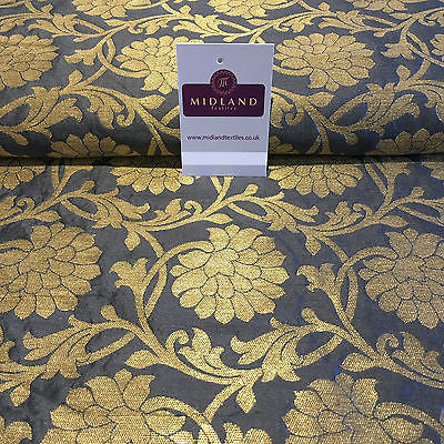 Indian Floral gold metallic banarsi faux silk Brocade fabric 44' M710 Mtex - Midland Textiles & Fabric