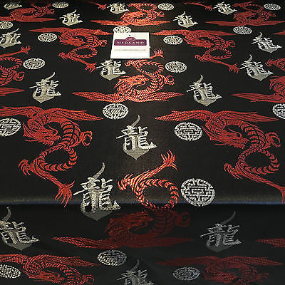 Chinese Dragon with Chinese Words brocade Silky Satin dress fabric 45" M395 Mtex - Midland Textiles & Fabric