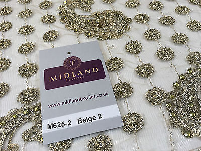 Metallic Embroided and Stone work lace mesh Dress Net Fabric 46' Wide M625 - Midland Textiles & Fabric
