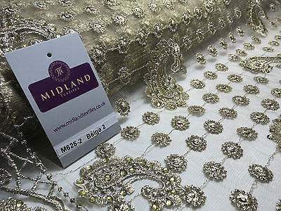 Metallic Embroided and Stone work lace mesh Dress Net Fabric 46' Wide M625 - Midland Textiles & Fabric