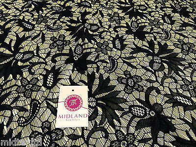 Black Floral Bonded Satin Backed lace strech  58"  M10-11 - 12 Mtex - Midland Textiles & Fabric