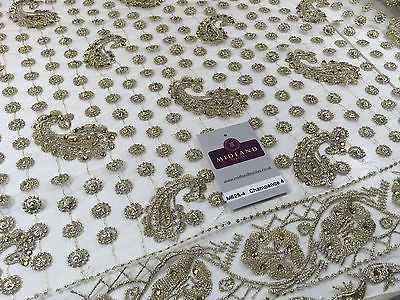 Metallic Embroided and Stone work lace mesh Dress Net Fabric 46' Wide M625 - Midland Textiles & Fabric