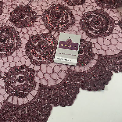 Vintage embellished Mesh net Double scalloped edging Dress Fabric 58' Wide M622 - Midland Textiles & Fabric