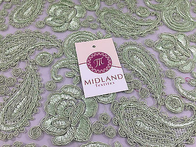 Light Green Corded Floral Paisley Double Scalloped Edging 50" Wide M236 Mtex - Midland Textiles & Fabric