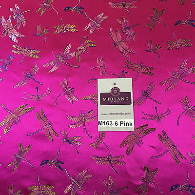 CHINESE ORIENTAL GOLD DRAGONFLY BROCADE SILKY SATIN DRESS FABRIC 44' M163 - Midland Textiles & Fabric