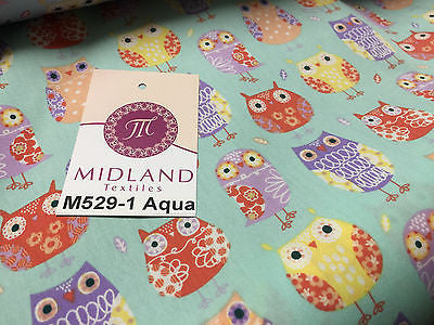 Retro Novelty Quirky Owl Printed 100% cotton Poplin Fabric 44" Wide  M529 Mtex - Midland Textiles & Fabric