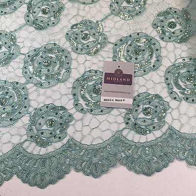 Vintage embellished Mesh net Double scalloped edging Dress Fabric 58' Wide M622 - Midland Textiles & Fabric