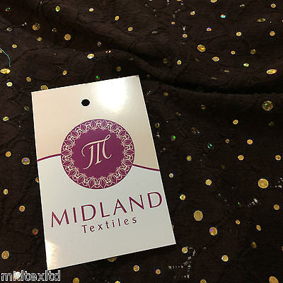 Crochet Stretch Lace Fabric with Silver sequins 58' M73 Mtex Brown or Black - Midland Textiles & Fabric