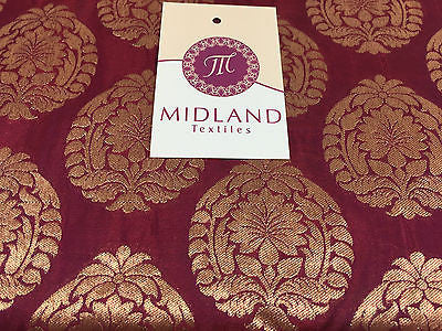 Pure Silk Indian Banarsi Floral Woven Golden Metallic Brocade 45' M260 Mtex - Midland Textiles & Fabric
