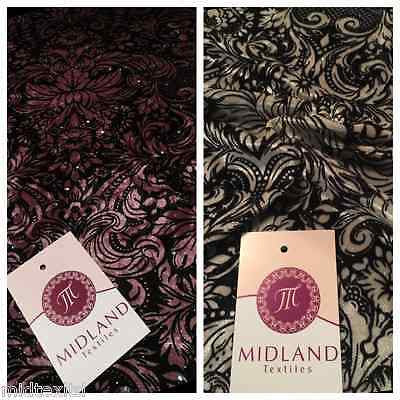 Ornamental Print two way Stretch Glitter Velor Velvet 58" M16-10 and M16-11 Mtex - Midland Textiles & Fabric