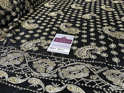 Metallic Embroided and Stone work lace mesh Dress Net Fabric 46" Wide M625 - Midland Textiles & Fabric