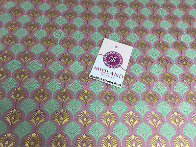 Retro Peacock Bird Feather Flower Fan Gold Lacquered Cotton Lawn Fabric 58' M546 - Midland Textiles & Fabric