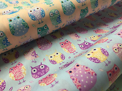 Retro Novelty Quirky Owl Printed 100% cotton Poplin Fabric 44