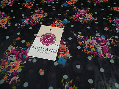 Deep Navy Floral polka dot chiffon semi transparent 44' wide M161-18 Mtex - Midland Textiles & Fabric