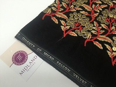 Micro Velvet Antique Gold Sequins With Anchor Gold Embroidery 36" M46 Mtex - Midland Textiles & Fabric