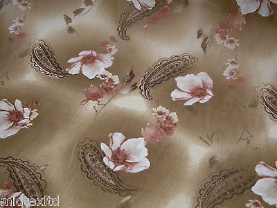 Brown Paisley Leaf Print With Pastel Flower Georgette Chiffon 58' Wide. M145-10 - Midland Textiles & Fabric