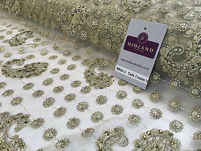 Metallic Embroided and Stone work lace mesh Dress Net Fabric 46' Wide M625 - Midland Textiles & Fabric