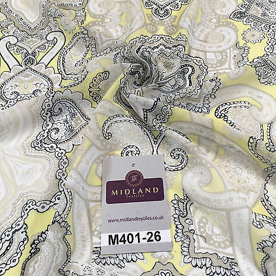 Daffodil Yellow & White Ornamental Light Chiffon Printed Fabric 58' M401-26 Mtex - Midland Textiles & Fabric