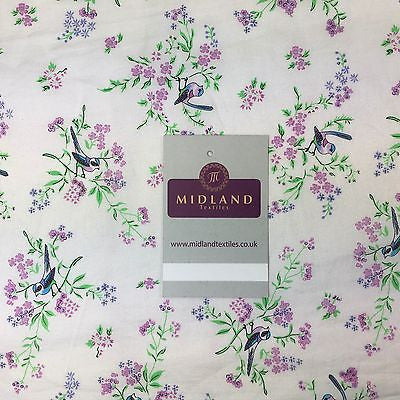 White floral bird Soft cotton printed dress fabric 55' M145-61 Mtex - Midland Textiles & Fabric