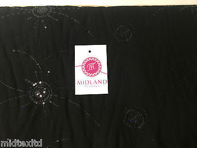 Black Viscose shiny sequin and thread design dress fabric M80-3 Mtex - Midland Textiles & Fabric